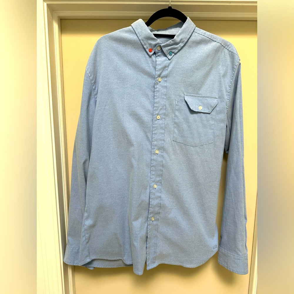 slvdr - men’s blue button down with elbow design (large)